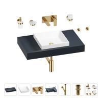 Раковина 40 см со столешницей 80 см Wellsee Doux 201009063 в наборе 9 в 1: столешница, раковина, встраиваемый смеситель, сифон, донный клапан, аксессуары (цвет набора золото)