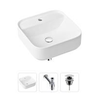 Комплект 3 в 1 Lavinia Boho Bathroom Sink 21520274: накладная фарфоровая раковина 42 см, металлический сифон, донный клапан