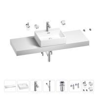 Раковина 50 см со столешницей 140 см Wellsee Graceful Pro 201012611 в наборе 10 в 1: столешница, раковина, смеситель, сифон, донный клапан, угловые вентили, аксессуары (цвет хром)
