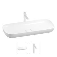 Раковина для ванной Wellsee Croquis 201000600 в наборе 2 в 1: овальная раковина белого глянцевого цвета, высокий смеситель в цвете матовый белый