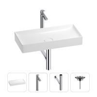 Раковина для ванной Wellsee Pure BY Wellsee 201002741 в наборе 4 в 1: раковина белого глянцевого цвета, высокий смеситель, сифон, выпуск (цвет набора хром)