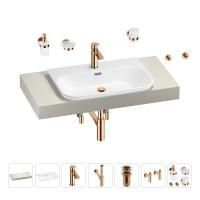Раковина 65 см со столешницей 100 см Wellsee Eclatant 2.0 201013234 в наборе 10 в 1: столешница, раковина, смеситель, сифон, донный клапан, угловые вентили, аксессуары (цвет розовое золото)