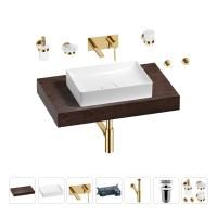Раковина 50 см со столешницей 80 см Wellsee Pure BY Wellsee 201011148 в наборе 9 в 1: столешница, раковина, встраиваемый смеситель, сифон, выпуск, аксессуары (цвет набора золото)