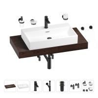 Раковина 70 см со столешницей 100 см Wellsee Graceful Pro 201012667 в наборе 10 в 1: столешница, раковина, смеситель, сифон, донный клапан, угловые вентили, аксессуары (цвет матовый черный)