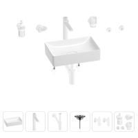 Раковина для ванной Wellsee Pure BY Wellsee 201006280 в наборе 9 в 1: раковина белого глянцевого цвета, высокий смеситель, сифон, выпуск, угловые вентили, аксессуары (цвет матовый белый)