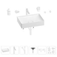 Раковина для ванной Wellsee Pure BY Wellsee 201006360 в наборе 9 в 1: раковина белого глянцевого цвета, высокий смеситель, сифон, выпуск, угловые вентили, аксессуары (цвет матовый белый)