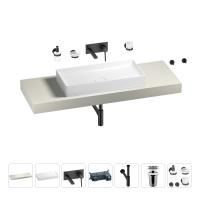 Раковина 75 см со столешницей 140 см Wellsee Pure BY Wellsee 201011807 в наборе 9 в 1: столешница, раковина, встраиваемый смеситель, сифон, выпуск, аксессуары (цвет набора матовый черный)