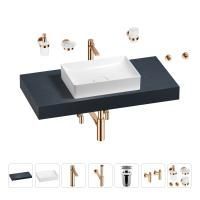 Раковина 50 см со столешницей 100 см Wellsee Pure BY Wellsee 201011219 в наборе 10 в 1: столешница, раковина, высокий смеситель, сифон, выпуск, кран-вентили, аксессуары (цвет розовое золото)