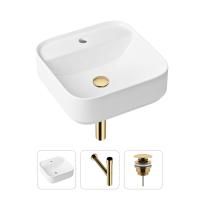 Комплект 3 в 1 Lavinia Boho Bathroom Sink 21520300: накладная фарфоровая раковина 42 см, металлический сифон, донный клапан