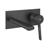 Встраиваемый смеситель для раковины (умывальника) Wellsee ONCE! and forever 182412001, в комплекте блок скрытого монтажа и внешняя панель на стену, латунный, длина излива 110 мм (цвет матовый черный)