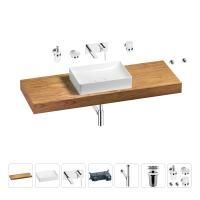 Раковина 50 см со столешницей 140 см Wellsee Pure BY Wellsee 201011486 в наборе 9 в 1: столешница, раковина, встраиваемый смеситель, сифон, выпуск, аксессуары (цвет набора хром)