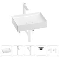 Раковина для ванной Wellsee Pure BY Wellsee 201004400 в наборе 5 в 1: раковина белого глянцевого цвета, высокий смеситель, сифон, выпуск, угловые вентили (цвет набора матовый белый)