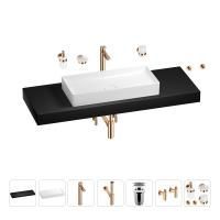 Раковина 75 см со столешницей 140 см Wellsee Pure BY Wellsee 201011894 в наборе 10 в 1: столешница, раковина, высокий смеситель, сифон, выпуск, кран-вентили, аксессуары (цвет розовое золото)