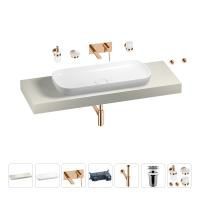 Раковина 90 см со столешницей 140 см Wellsee Croquis 201008509 в наборе 9 в 1: столешница, раковина, встраиваемый смеситель, сифон, выпуск, аксессуары (цвет набора розовое золото)