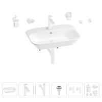 Раковина для ванной Wellsee Eclatant 201007475 в наборе 9 в 1: раковина белого глянцевого цвета, смеситель, сифон, донный клапан, угловые вентили, аксессуары (цвет набора матовый белый)