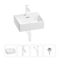 Раковина для ванной Wellsee Graceful Pro 201002855 в наборе 4 в 1: раковина белого глянцевого цвета, смеситель, сифон, донный клапан (цвет набора матовый белый)