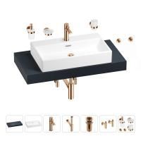 Раковина 70 см со столешницей 100 см Wellsee Graceful Pro 201012649 в наборе 10 в 1: столешница, раковина, смеситель, сифон, донный клапан, угловые вентили, аксессуары (цвет розовое золото)