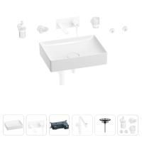 Раковина для ванной Wellsee Pure BY Wellsee 201006450 в наборе 8 в 1: раковина белого глянцевого цвета, встраиваемый смеситель, сифон, выпуск, аксессуары (цвет набора матовый белый)
