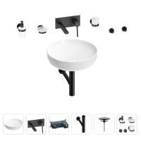 Раковина для ванной Wellsee Chalice Perfection 201006182 в наборе 8 в 1: раковина белого глянцевого цвета, встраиваемый смеситель, сифон, выпуск, аксессуары (цвет набора матовый черный)