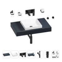 Раковина 40 см со столешницей 80 см Wellsee Doux 201009062 в наборе 9 в 1: столешница, раковина, встраиваемый смеситель, сифон, донный клапан, аксессуары (цвет набора матовый черный)