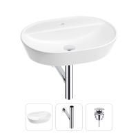 Раковина для ванной Wellsee Calin 201000986 в наборе 3 в 1: овальная раковина белого глянцевого цвета, сифон, донный клапан в цвете хром