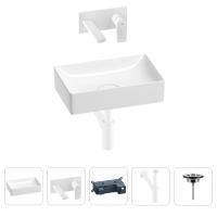 Раковина для ванной Wellsee Pure BY Wellsee 201002535 в наборе 4 в 1: раковина белого глянцевого цвета, встраиваемый смеситель, сифон, выпуск (цвет набора матовый белый)