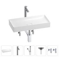 Раковина для ванной Wellsee Pure BY Wellsee 201004436 в наборе 5 в 1: раковина белого глянцевого цвета, высокий смеситель, сифон, выпуск, угловые вентили (цвет набора хром)
