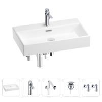 Раковина для ванной Wellsee Graceful Pro 201004671 в наборе 5 в 1: раковина белого глянцевого цвета, смеситель, сифон, донный клапан, угловые вентили (цвет набора хром)