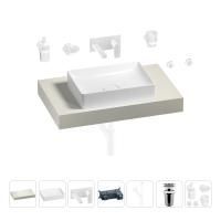 Раковина 50 см со столешницей 80 см Wellsee Pure BY Wellsee 201011085 в наборе 9 в 1: столешница, раковина, встраиваемый смеситель, сифон, выпуск, аксессуары (цвет набора матовый белый)