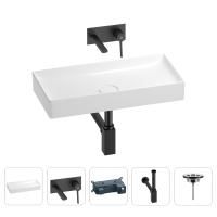Раковина для ванной Wellsee Pure BY Wellsee 201002737 в наборе 4 в 1: раковина белого глянцевого цвета, встраиваемый смеситель, сифон, выпуск (цвет набора матовый черный)