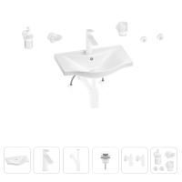 Раковина для ванной Wellsee Bisou 201007115 в наборе 9 в 1: раковина белого глянцевого цвета, смеситель, сифон, донный клапан, угловые вентили, аксессуары (цвет набора матовый белый)