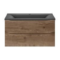 Тумба Vincea Mia 900 подвесная, 2 выкатных ящика soft close, V.Oak с умывальником VCB-3M900G из кварцевого камня, цвет серый