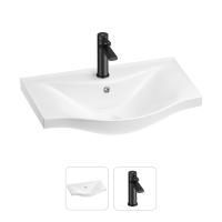 Раковина для ванной Wellsee Bisou 201000902 в наборе 2 в 1: полукруглая раковина белого глянцевого цвета, смеситель в цвете матовый черный