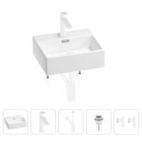 Раковина для ванной Wellsee Graceful Pro 201004540 в наборе 5 в 1: раковина белого глянцевого цвета, смеситель, сифон, донный клапан, угловые вентили (цвет набора матовый белый)