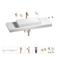 Раковина 75 см со столешницей 140 см Wellsee Pure BY Wellsee 201011874 в наборе 10 в 1: столешница, раковина, высокий смеситель, сифон, выпуск, кран-вентили, аксессуары (цвет розовое золото)