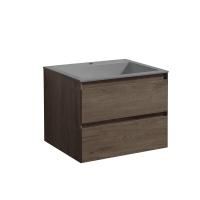 Тумба Vincea Luka 600 подвесная, 2 выкатных ящика soft-close, R.Oak с умывальником VCB-13600G из кварца, цвет серый