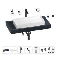 Раковина 75 см со столешницей 100 см Wellsee Pure BY Wellsee 201011572 в наборе 10 в 1: столешница, раковина, высокий смеситель, сифон, выпуск, кран-вентили, аксессуары (цвет матовый черный)