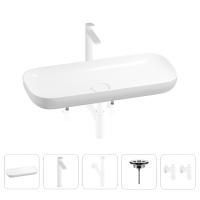 Раковина для ванной Wellsee Croquis 201004035 в наборе 5 в 1: раковина белого глянцевого цвета, высокий смеситель, сифон, выпуск, угловые вентили (цвет набора матовый белый)