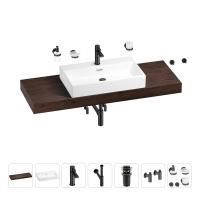 Раковина 70 см со столешницей 140 см Wellsee Graceful Pro 201012787 в наборе 10 в 1: столешница, раковина, смеситель, сифон, донный клапан, угловые вентили, аксессуары (цвет матовый черный)