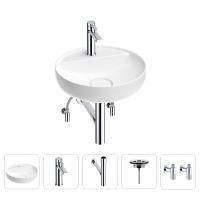 Раковина для ванной Wellsee Chalice Perfection 201004326 в наборе 5 в 1: раковина белого глянцевого цвета, смеситель, сифон, выпуск, угловые вентили (цвет набора хром)