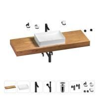 Раковина 50 см со столешницей 140 см Wellsee Pure BY Wellsee 201011477 в наборе 10 в 1: столешница, раковина, высокий смеситель, сифон, выпуск, кран-вентили, аксессуары (цвет матовый черный)