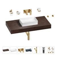 Раковина 42 см со столешницей 100 см Wellsee Pure BY Wellsee 201010853 в наборе 9 в 1: столешница, раковина, встраиваемый смеситель, сифон, выпуск, аксессуары (цвет набора золото)
