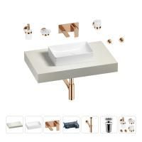 Раковина 42 см со столешницей 80 см Wellsee Pure BY Wellsee 201010719 в наборе 9 в 1: столешница, раковина, встраиваемый смеситель, сифон, выпуск, аксессуары (цвет набора розовое золото)