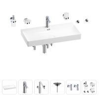 Раковина для ванной Wellsee Bromance 201007646 в наборе 9 в 1: раковина белого глянцевого цвета, смеситель, сифон, выпуск, угловые вентили, аксессуары (цвет набора хром)