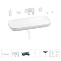 Раковина для ванной Wellsee Croquis 201005800 в наборе 8 в 1: раковина белого глянцевого цвета, встраиваемый смеситель, сифон, выпуск, аксессуары (цвет набора матовый белый)