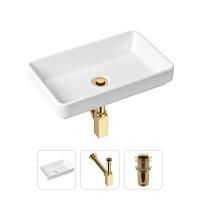 Комплект 3 в 1 Lavinia Boho Bathroom Sink 21520127: накладная фарфоровая раковина 55 см, металлический сифон, донный клапан