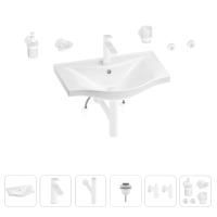 Раковина для ванной Wellsee Bisou 201007275 в наборе 9 в 1: раковина белого глянцевого цвета, смеситель, сифон, донный клапан, угловые вентили, аксессуары (цвет набора матовый белый)
