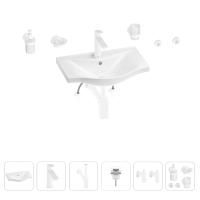 Раковина для ванной Wellsee Bisou 201007165 в наборе 9 в 1: раковина белого глянцевого цвета, смеситель, сифон, донный клапан, угловые вентили, аксессуары (цвет набора матовый белый)