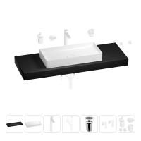 Раковина 75 см со столешницей 140 см Wellsee Pure BY Wellsee 201011895 в наборе 10 в 1: столешница, раковина, высокий смеситель, сифон, выпуск, кран-вентили, аксессуары (цвет матовый белый)