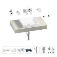 Раковина 40 см со столешницей 80 см Wellsee Doux 201009041 в наборе 9 в 1: столешница, раковина, встраиваемый смеситель, сифон, донный клапан, аксессуары (цвет набора хром)